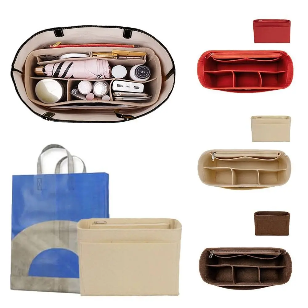 Felt Insert Bag Large Capacity Multi-Pocket Handbag Organizer with Zipper Storage Bag for LV Speedy25/30/35/Gentlewoman