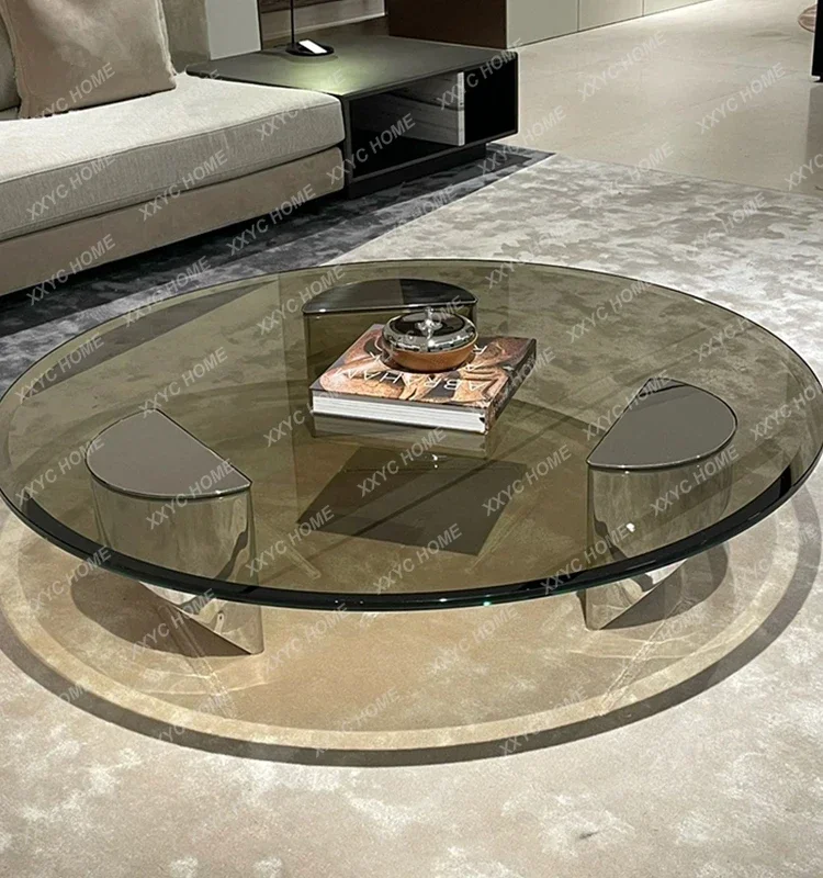 

​​Floating Minimalist Round Tempered Glass Coffee Table Small Space Luxury Modern Coffee Furniture Teapoy