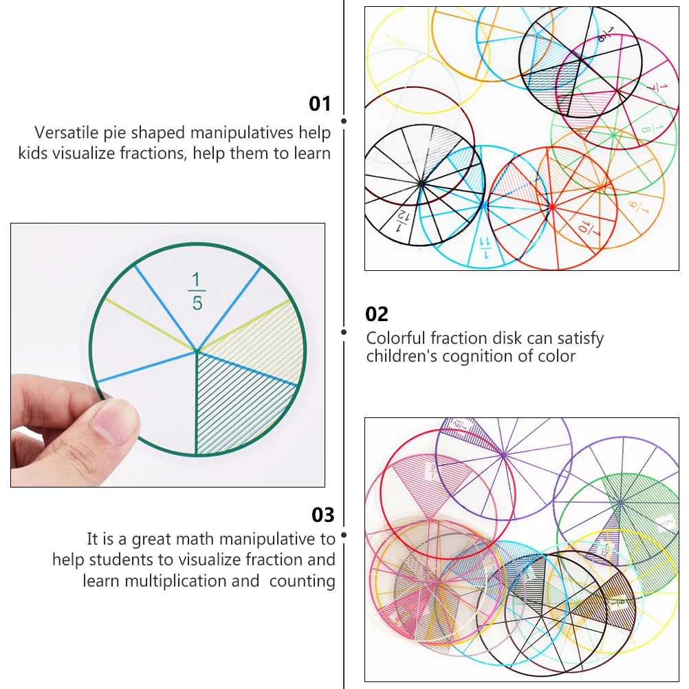 5 Sets 60 Sheets 8Cm Fraction Display Manipulatives Math Learning Kit Educational Tool Teaching Supplies Classroom
