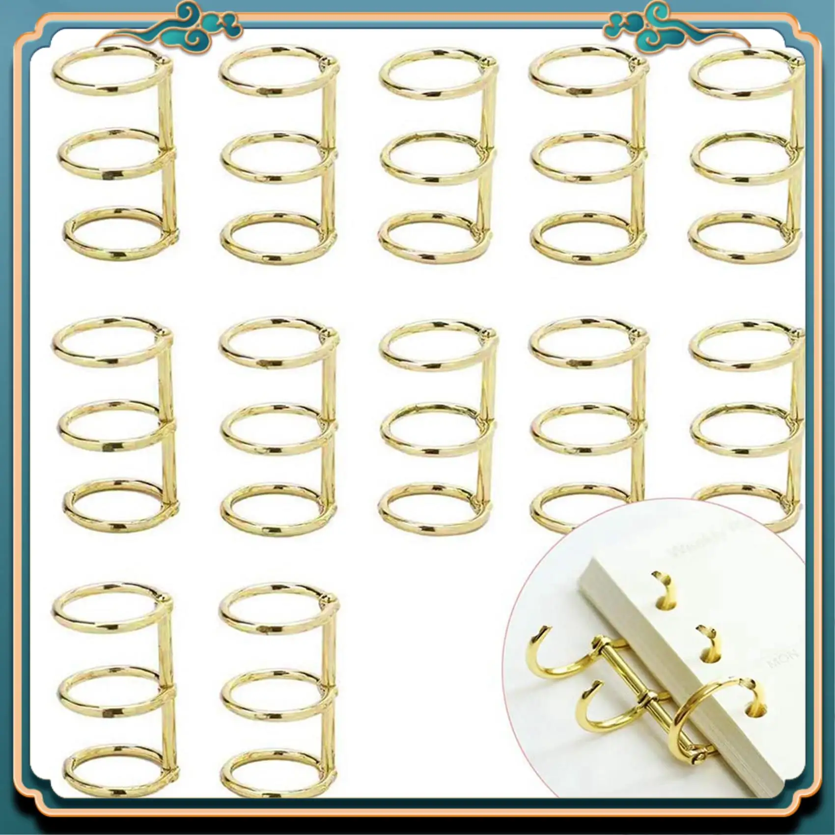 ABJG-24 Pcs 3 Ring Book Rings Leaf Binders Office Book Rings Snap Split Hinged 20Mm Inner Diameter Book Ring Gold