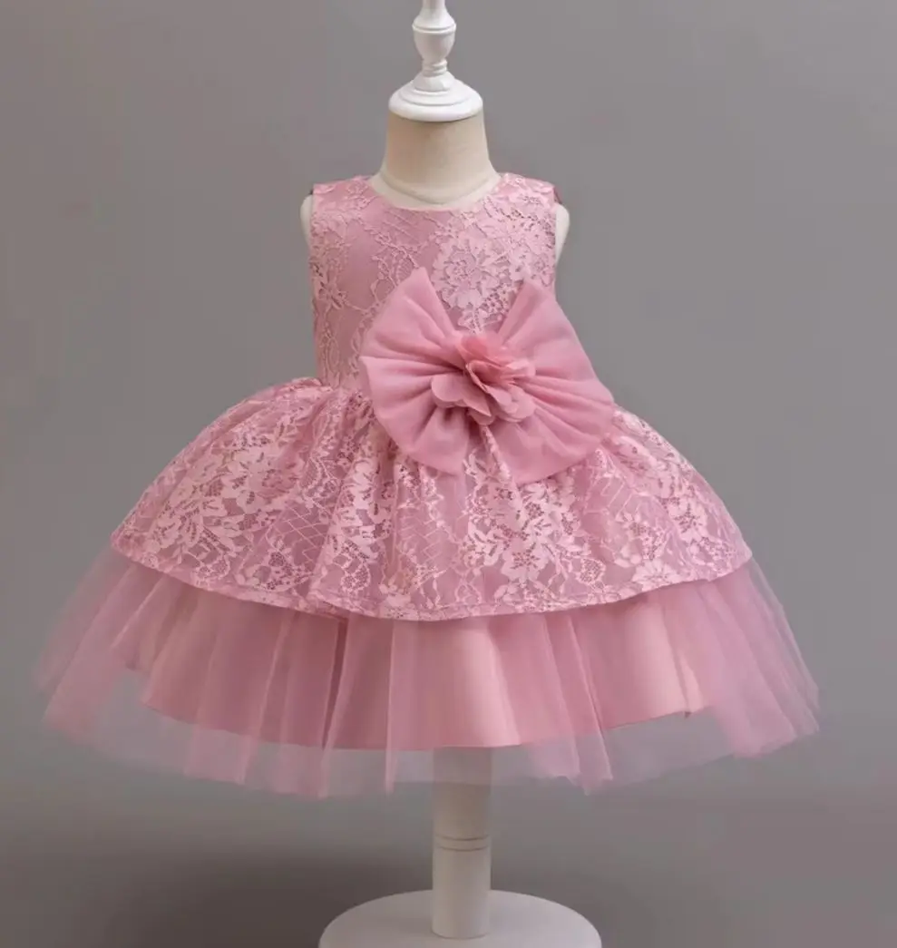 Girl Lace Dress for Host Speeches Mesh Children's Dresses Kids' Clothes