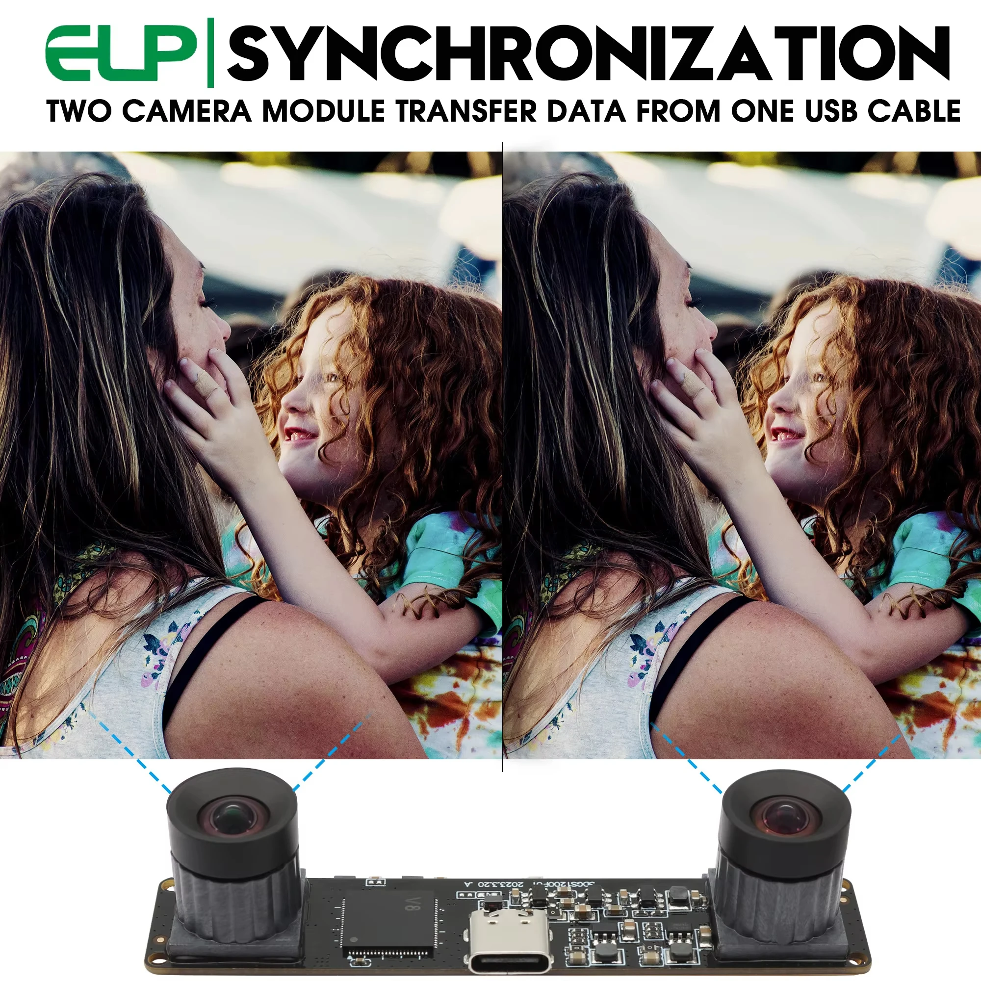 ELP 1200P Otturatore globale Sincronizzazione webcam USB Modulo fotocamera a doppio obiettivo Fotocamera industriale UVC stereo 3D ad alta velocità 120fps