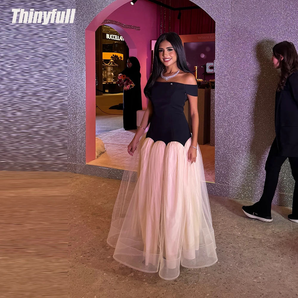 

Тонкие атласные/тюлевые арабские платья для выпускного вечера трапециевидной формы с открытыми плечами, вечерние платья без рукавов, вечернее платье по индивидуальному заказу