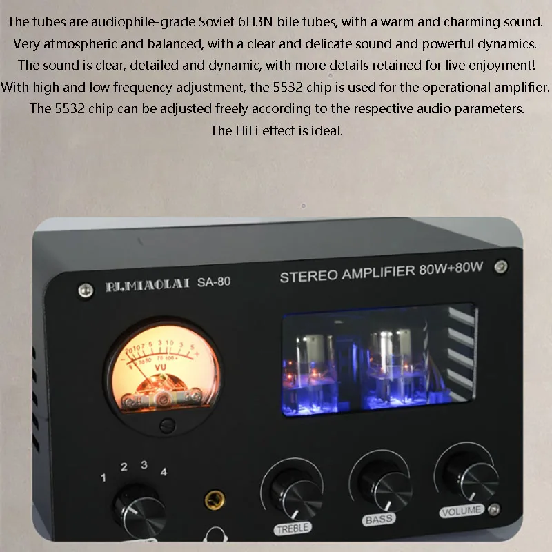 MA12070 หลอดเครื่องขยายเสียง 80W * 2 6H3N หลอด HIFI Audiophile เครื่องขยายเสียงเบสสูงปรับ Double BALANCE วงจร