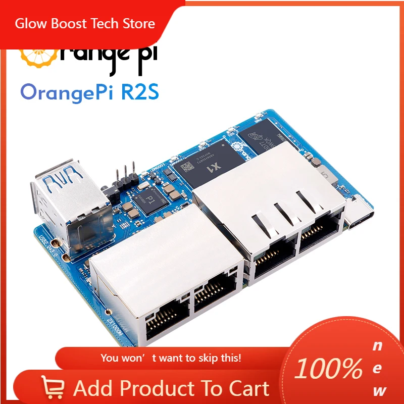NYOrange Pi R2S 8GB RAM 8GB eMMC RISC-V Single Board Computer 2 TOPS NPU WiFi+BT5.0 Gigabit Ethernet M2 NVMe SSD Development Boa