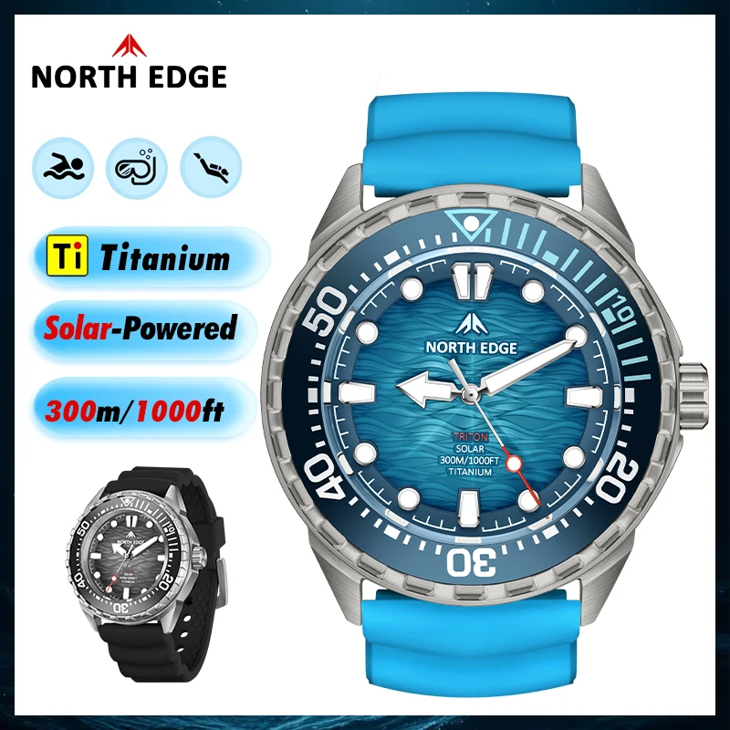 NORTH EDGE TRITON-TI 2025 New Titanium Shell Solar-Powered Diving Watch Men's Luxury Quartz Watch 300M Waterproof reloj hombre