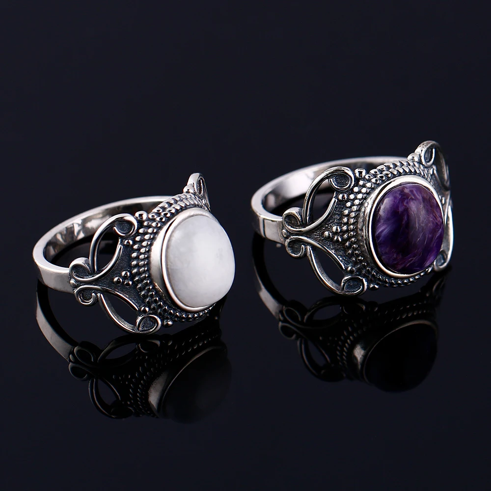 Nasiya Bohemia Style 8x10MM Oval Purple Charoite Rings For Women Silver Color Ring Fine Jewelry For Anniversary Party Gift