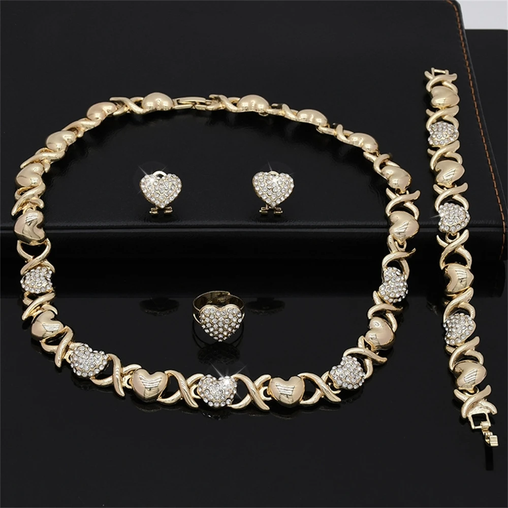 ESALE Woman Heart Necklaces Earrings Accessories XOXO Gilding Jewelry Sets Wedding Jewelry Gifts Love Necklaces