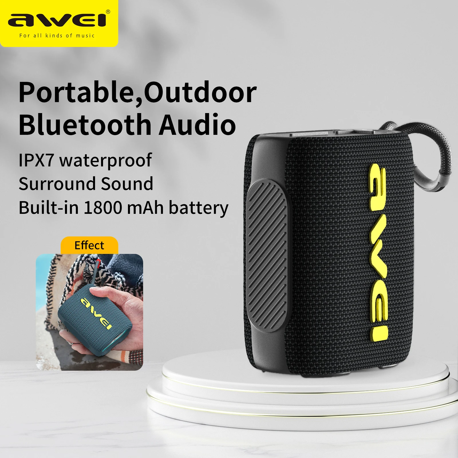 Awei Y382 Portable Wireless Bluetooth Speaker TWS Speakers Outdoor Loudspeaker Hifi Bass Surround Music Playback Sound Box