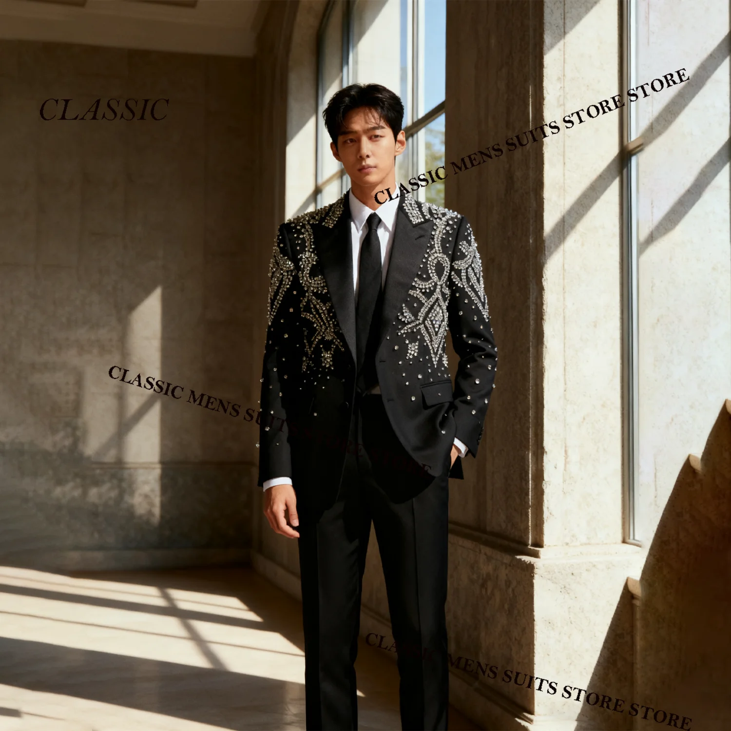 

Мужские костюмы со стразами и кристаллами по индивидуальному заказу, свадебные смокинги, красивый облегающий формальный Ropa hombre, комплекты из 2 предметов, мужские пиджаки для жениха