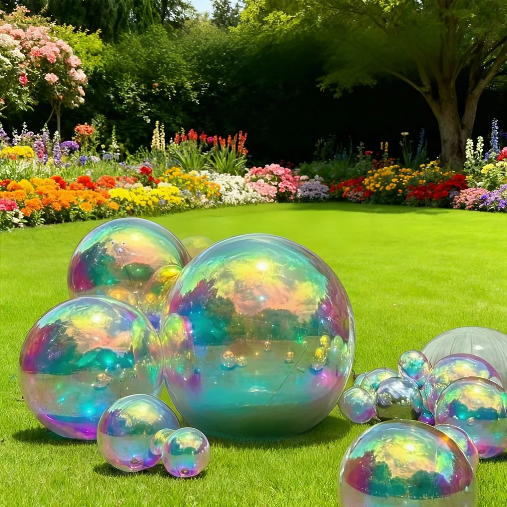 

6pcs Set Iridescent Inflatable Mirror Balls Big Shiny Airtight Giant Balloons PVC Sealed Spheres for Party Decoration