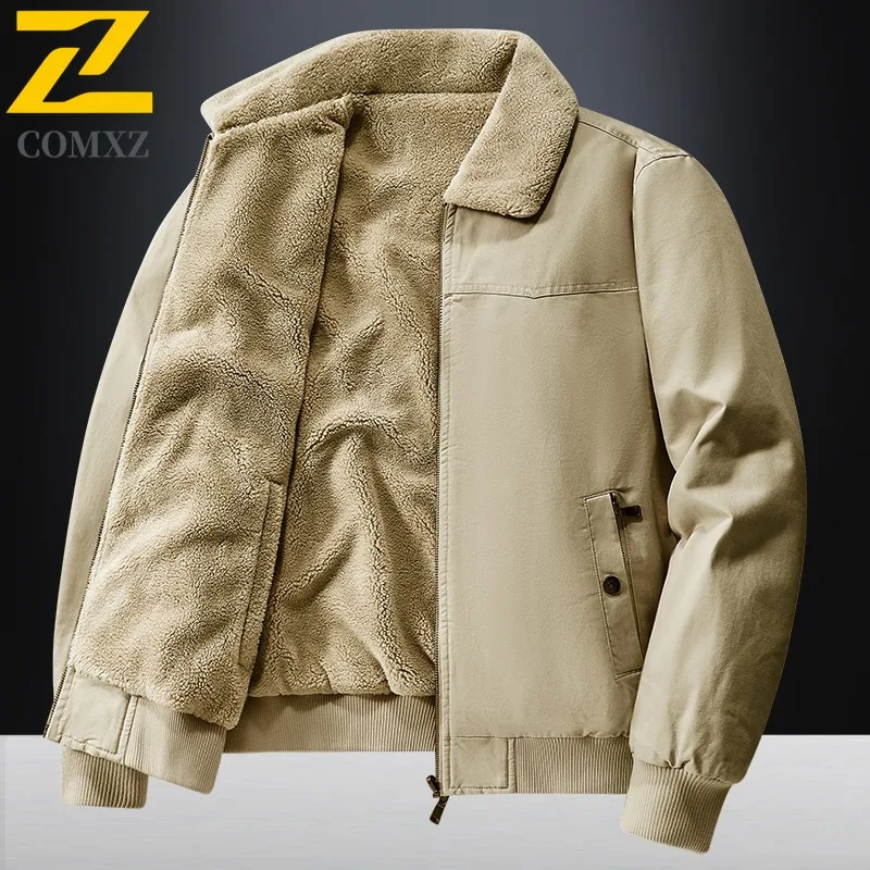

COMXZ Luxurious New Jacket Mens Business Leisure Fleece Lined Thick Coat Trendy Stand Collar Cold Protection Autumn Jackets