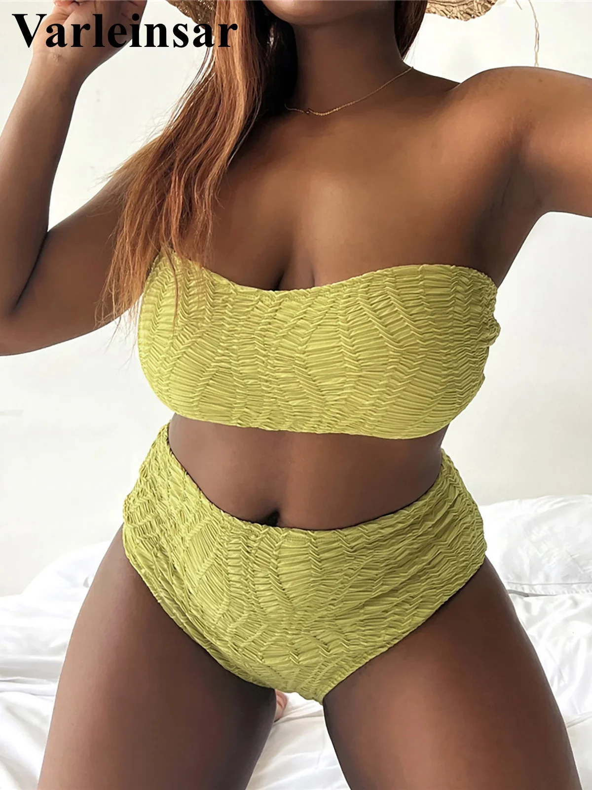 0XL - 4XL New Bandeau Bikini Plus Size Large Size Swimwear Women Swimsuit Female Two-pieces Bikini set Bather Bathing Suit V3910