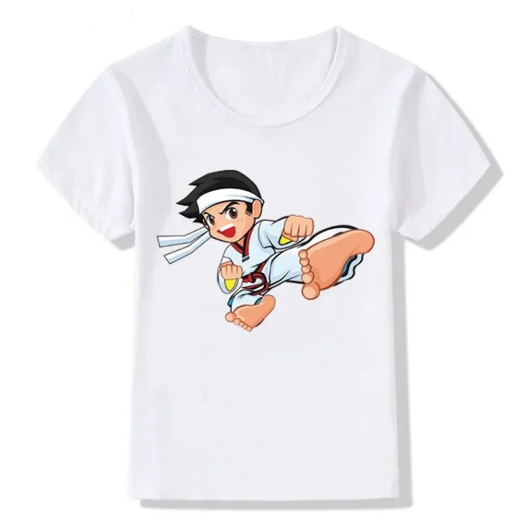 Children Cartoon Taekwondo Print Tshirt Kids Girls 2024 Summer Tops Child T shirt