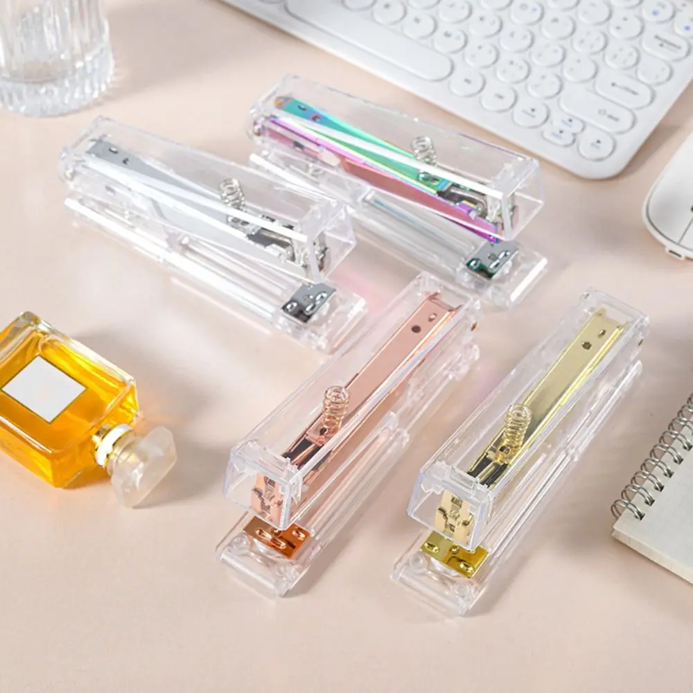 

Durable Manual Transparent Stapler Bookbinding Tool Rose Gold Paper Stapler Lightweight Creative Book Binding Machines Student