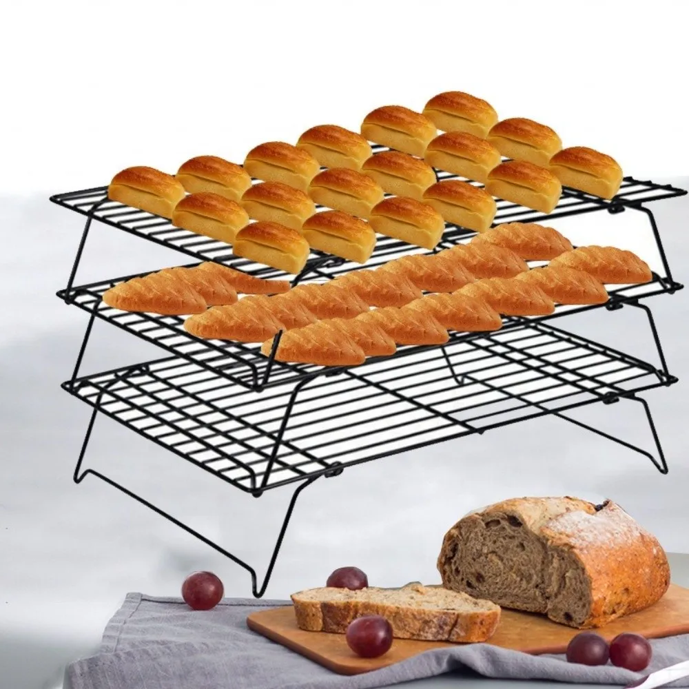 

Pastry Tray 3 Layer Cake Cooling Rack Non Stick Foldable Baking Tray Stackable Oven Safe Barbecue Shelf Oven