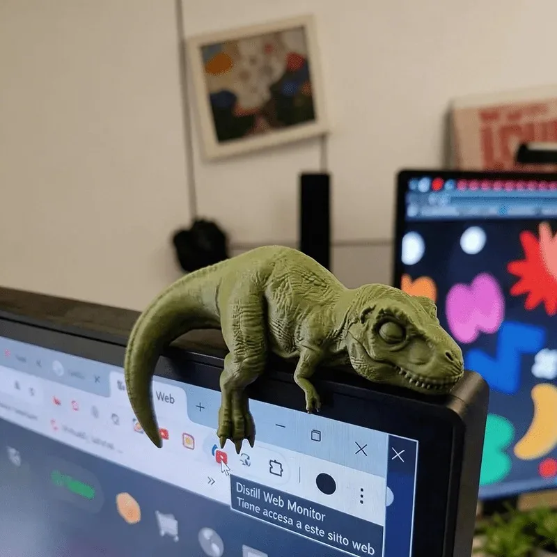 Cute 3D Printed Sleeping T-Rex Monitor Topper Figurine Lazy Dinosaur Desk Ornament Computer Screen Decor Jurassic Funny Gift