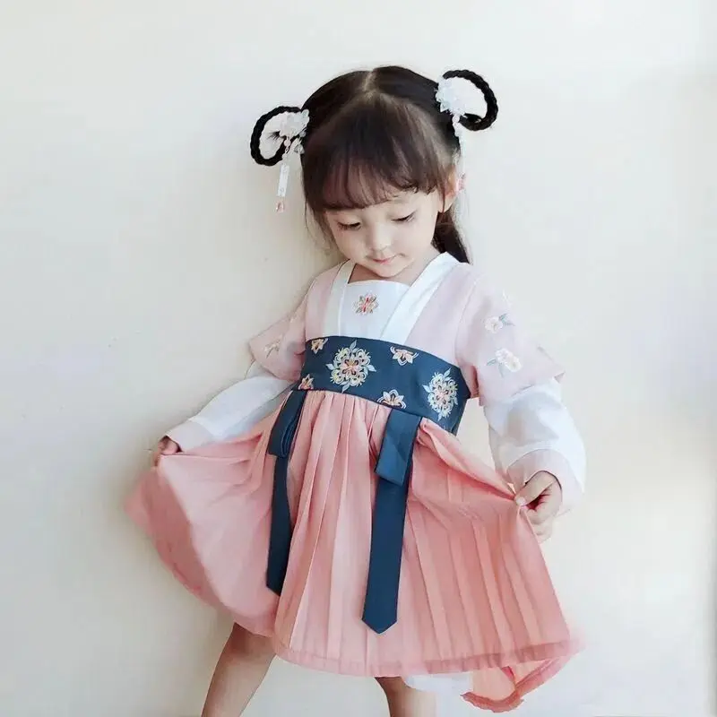 Children's Long-sleeved Dress Spring and Autumn Girl Baby Dress Hanfu Tang Suit Chinese Style Toddler Dress