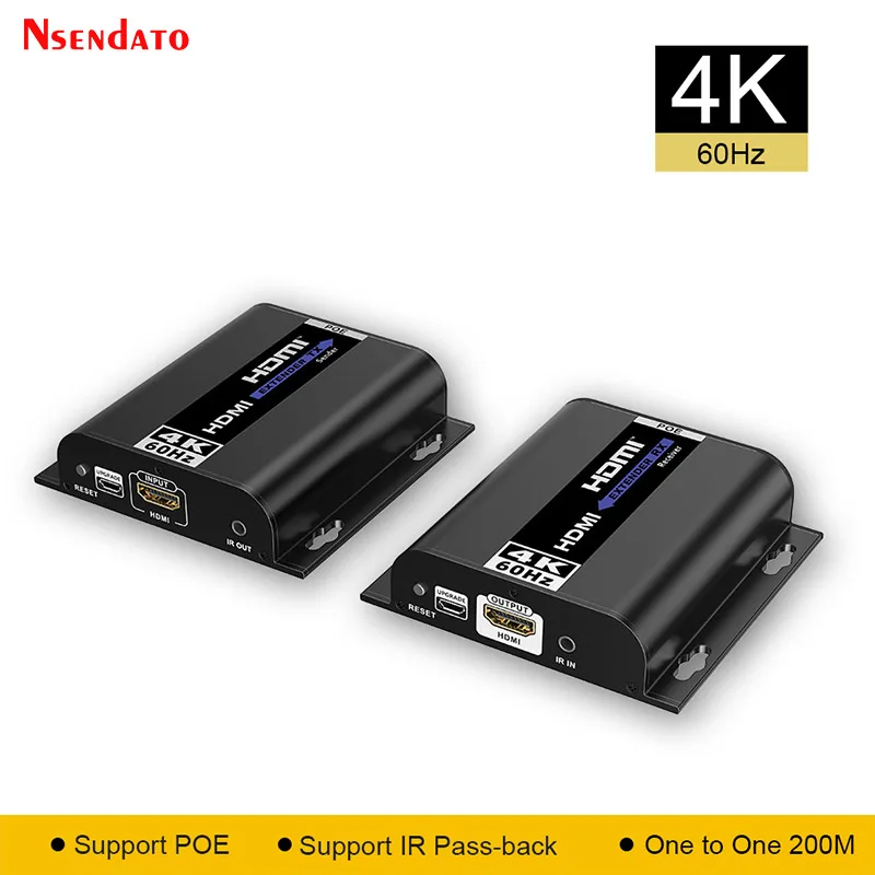 LKV483POE 4K@60Hz HDM POE Extender 120M over IP Cat 5/5E/6 HDMI Video Audio Transmitter Receiver Kit With IR Romote For PC TV