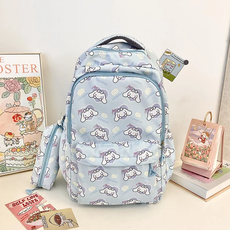 Sanrio Cinnamoroll Printing Backpack, Kuromi Hello Kitty Anime Preppy Schoolbag, Kawaii Nylon Travel Knapsack With Pencil bag