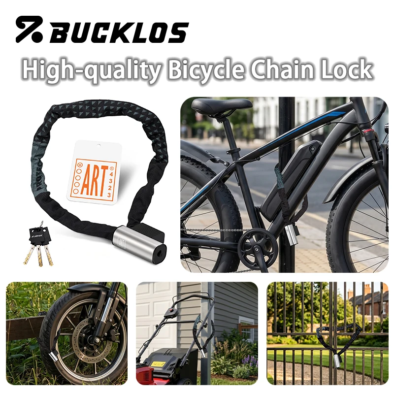 

BUCKLOS High-quality Bicycle Chain Lock Portable High Security MTB Bike Lock with 3 Keys for Scooter Electric E-Bike Motorbike