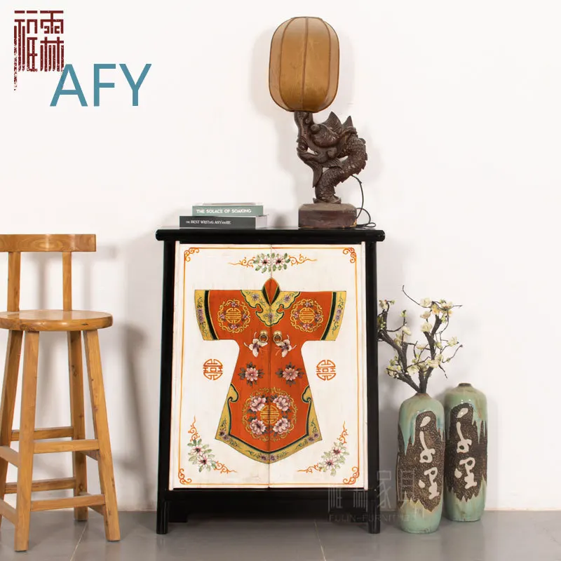 Chinese Solid Wood Shoe Cabinet for Home Entrance Hallway Storage Rack Multi-Layer Retro Painted Wooden Storage Cabinet for