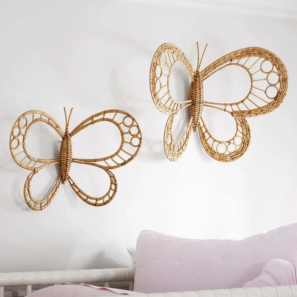 

Nordic style rattan decoration straw butterfly shape wall decoration bed and breakfast hotel photography props wall decoration