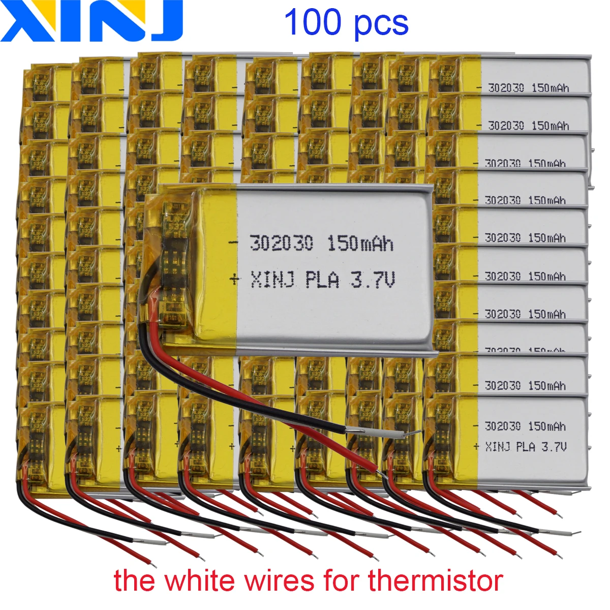 100pcs 3.7V 150 mAh Thermistor 3 Wires Polymer Rechargeable Li Lithium Battery 302030 For Bluetooth Speaker Headphones Sat Nav