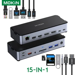 8K USB C Laptop Docking Station MOKiN Docking Station 3 Monitors with 2 DP 1HDMI Ports 15 in 1 Hub Dock for Dual/Triple Monitors