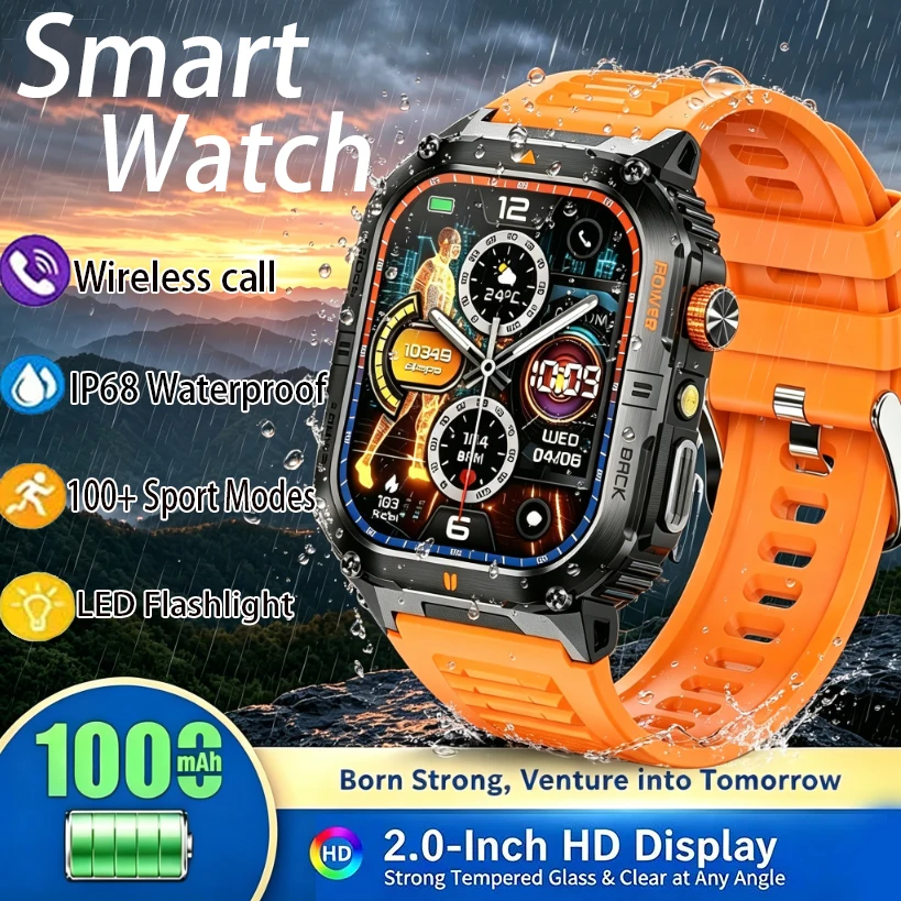 

Hot Sell Gifts 2026 New Military SmartWatch Men Outdoor Sports IP68 Waterproof LED Bluetooth Call Health Monitoring Men Women