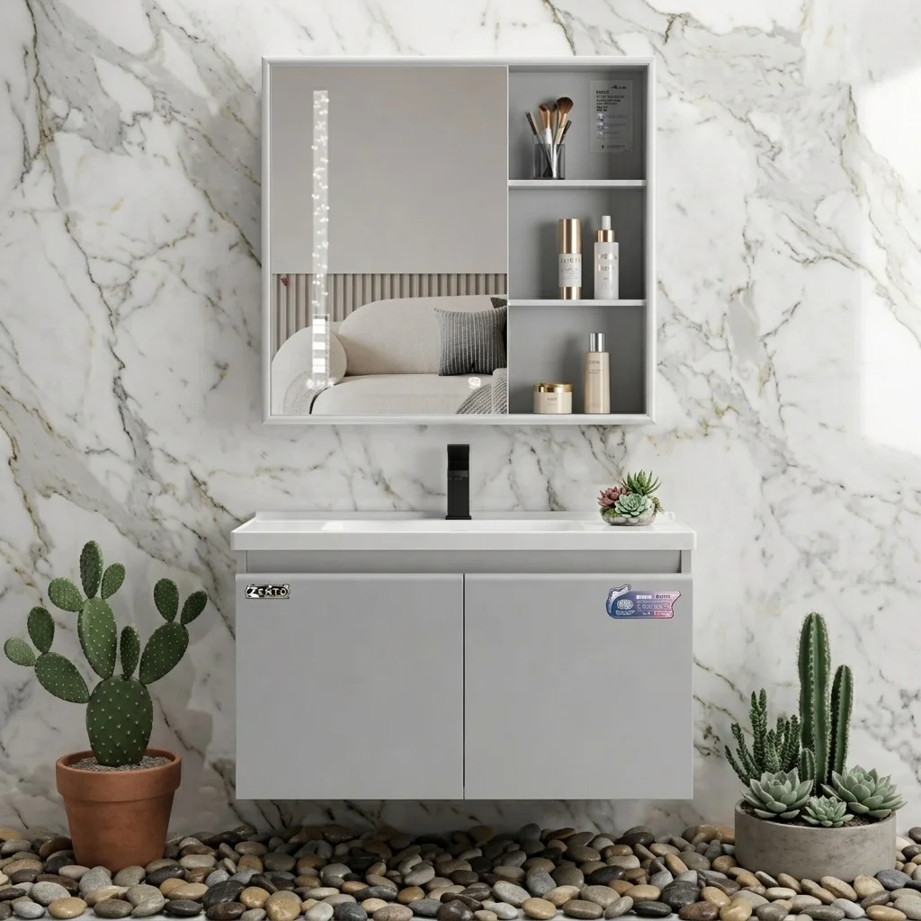 New Design Modern Moisture-Proof Bathroom Wall Mounted Washbasin Vanity Cabinet Set With Defogging System Bathroom Vanities