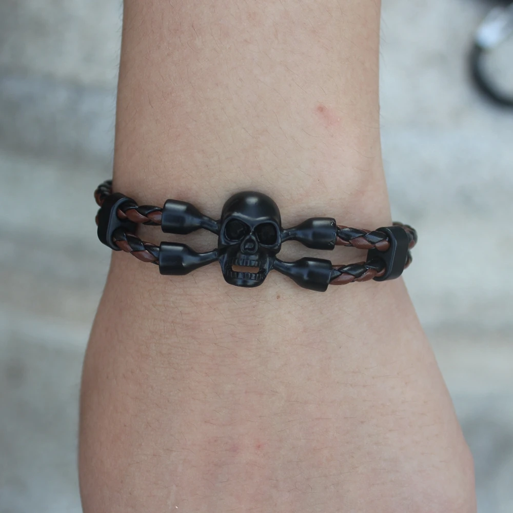 سوار جلد جمجمة XQNI-bin للرجال ، سحر الذكور ، مجوهرات للأولاد ، فارس ، هيكل عظمي ، هدية عيد ميلاد