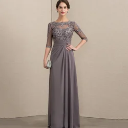 Customized Elegant Chiffon Bridal Dress A Line Lace Wedding Party Gowns Formal Occasion Zipper Mother Dresses For Bride