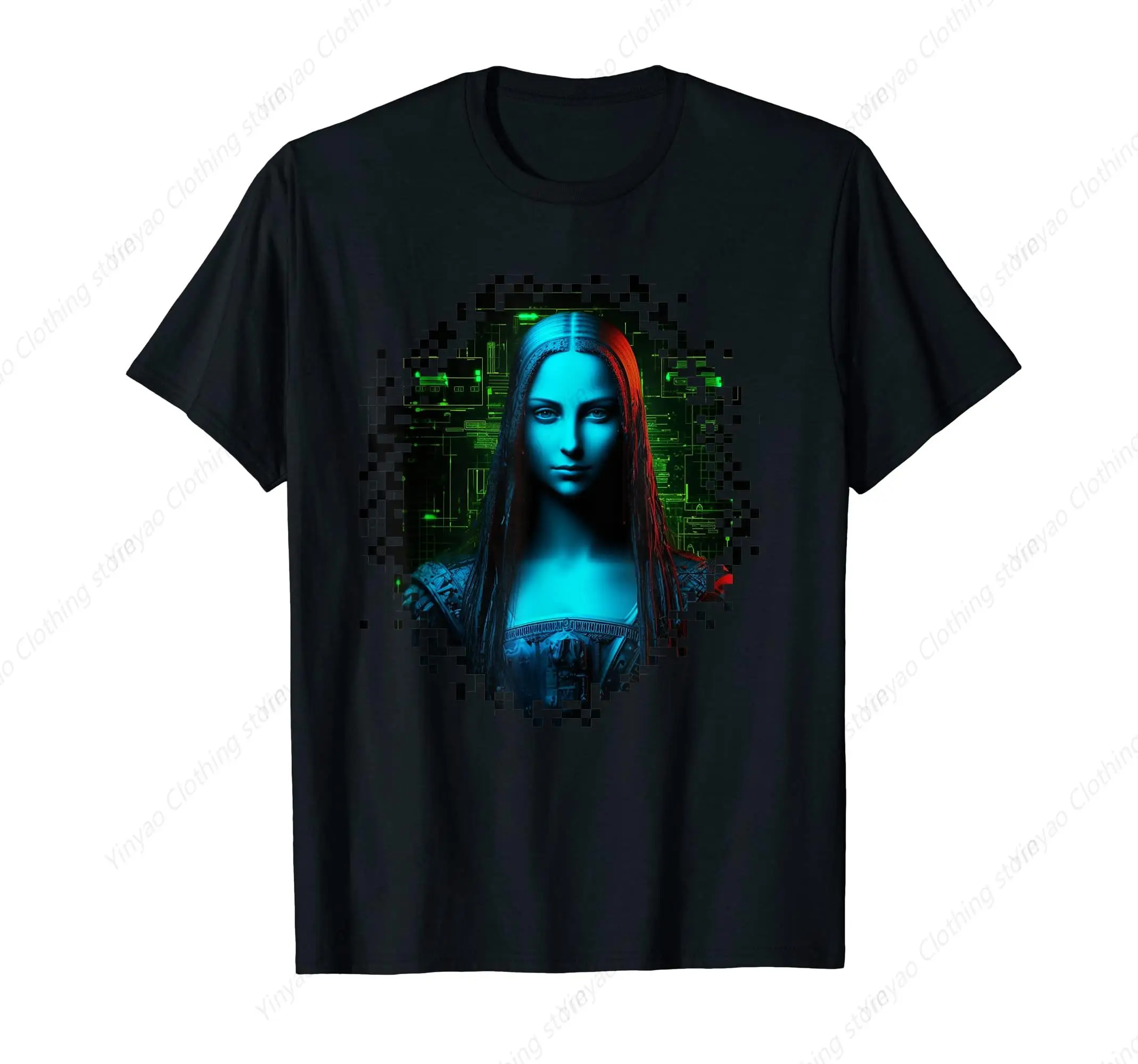 

Digital Distortion Synthesis Mona Lisa Ai Generated Design T-Shirt Fun Cool Shirt Pure Cotton Casual Short Sleeved