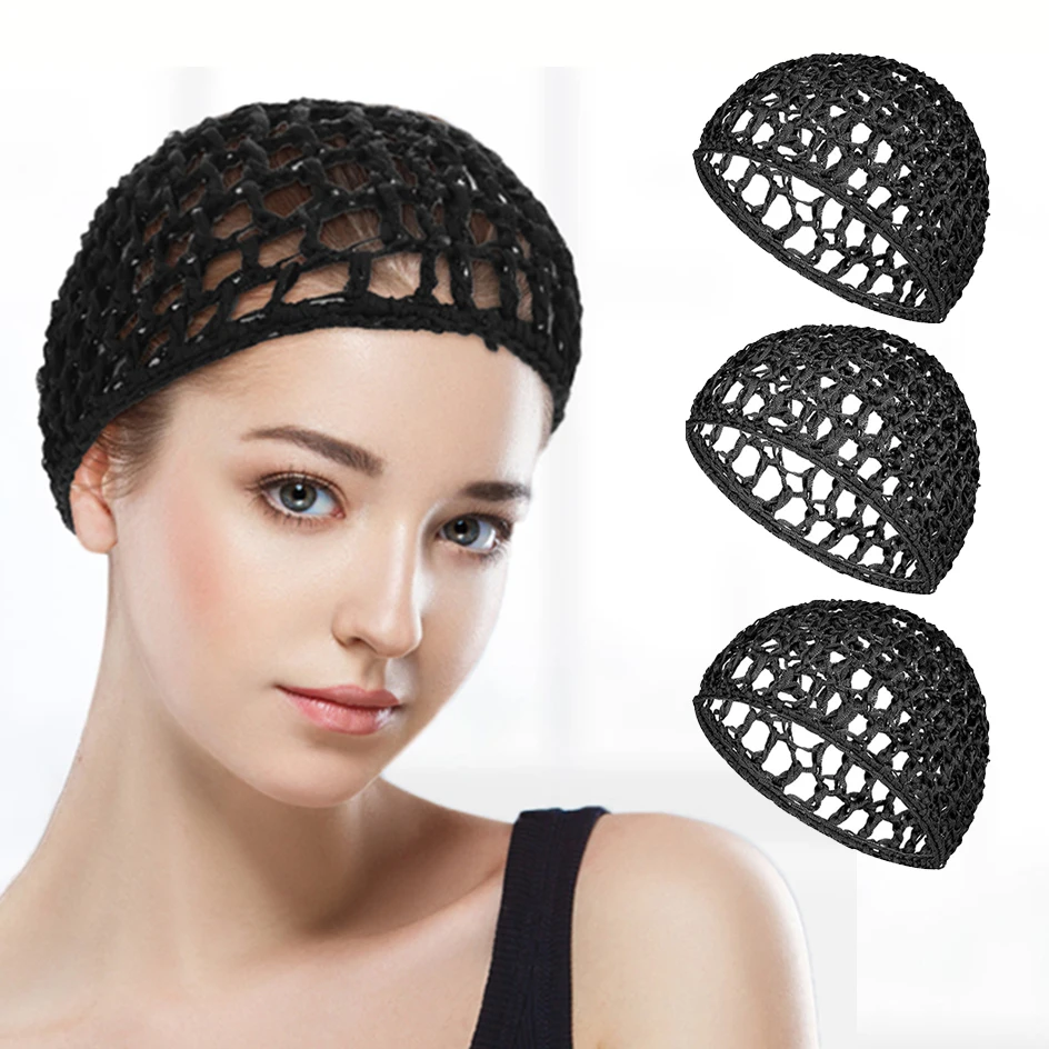 3pcs Comfort, Hand-Knit Crochet Hair Net Cap for Women- Breathable，Breathable Mesh Nightcap, Elastic Hair Net for Male And Femal