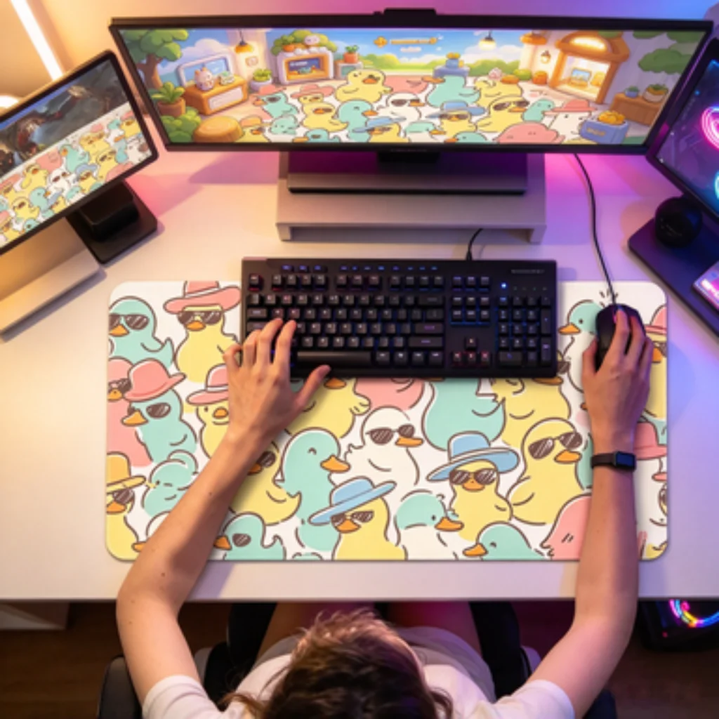 Cute Cartoon Desk Mat, Fresh Anime PC Accessory, Pink Cat Paw Girl Mouse Pad, Pixel TNT Esports Gaming Desk Mat.