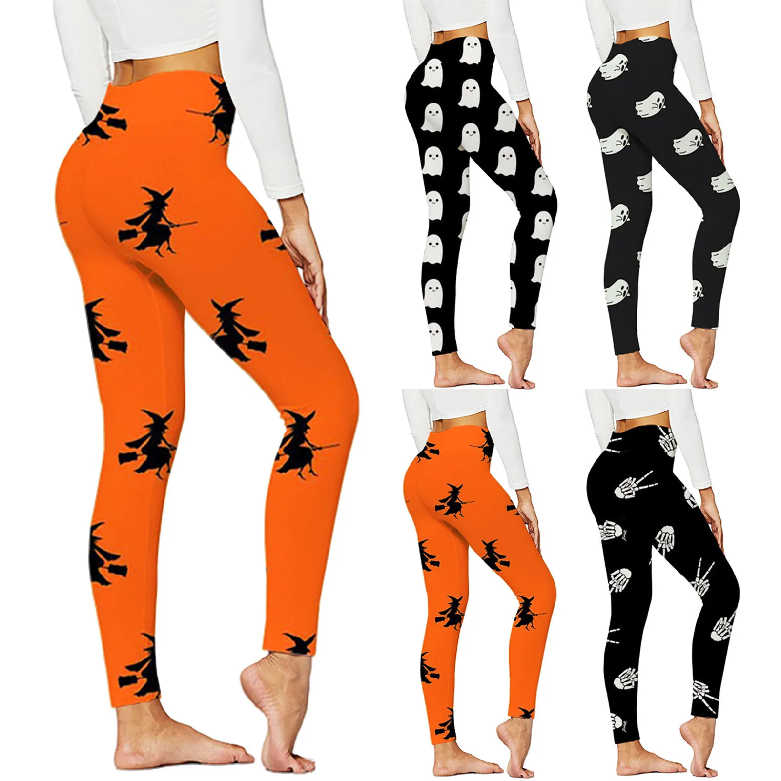 Leggings d'entraînement de jour d'Halloween pour femmes, pantalon imprimé fantôme, yoga, taille haute, fitness, pantalon athlétique, sport, entraînement à domicile