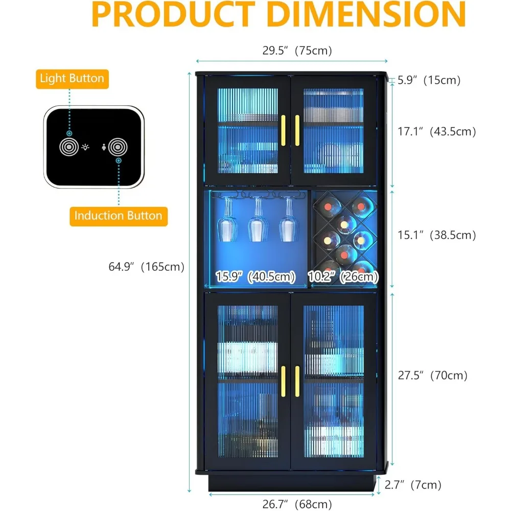 Gabinetes de barra de vino LED con estante de vino extraíble, gabinetes de bar para licor con sensor de movimiento de luz, almacenamiento de