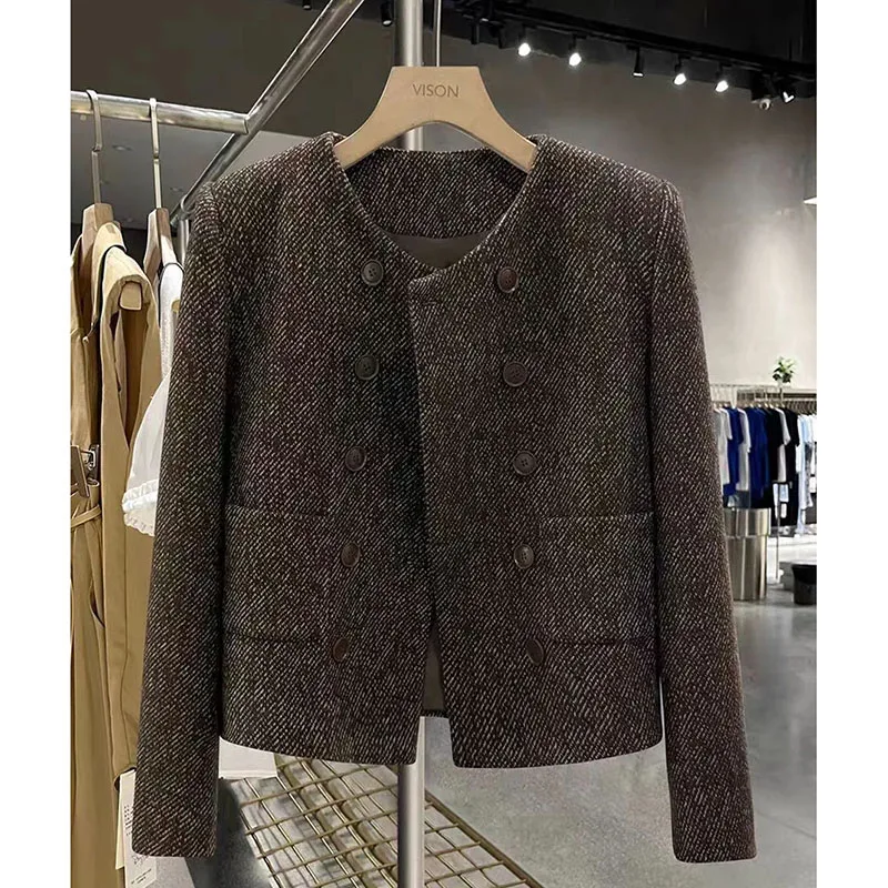 

Autumn Winter British Style Jackets Woman Casual Temperament Double-breasted Long Sleeve Short Coat Women Outerwear Ladies 2026