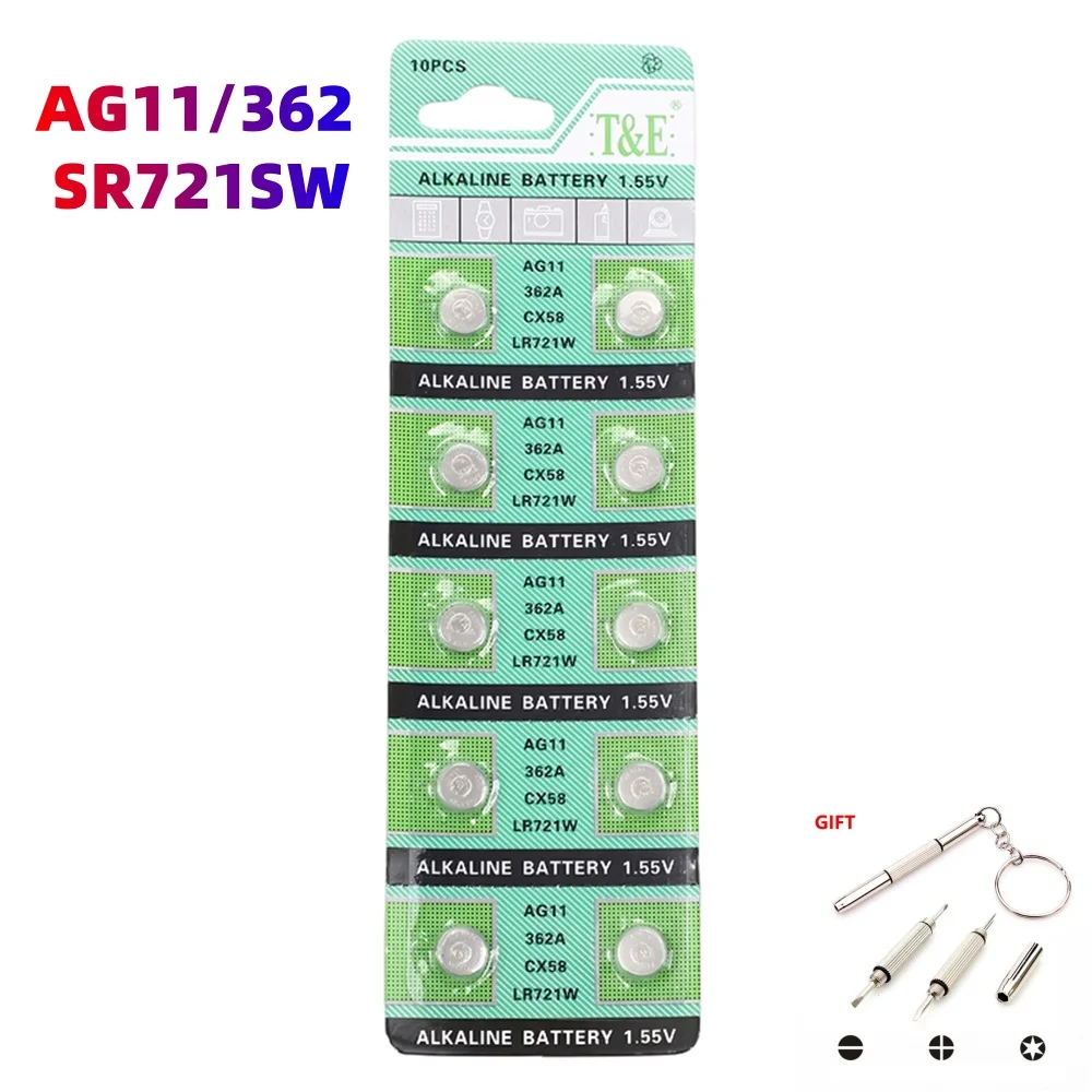 

AG11 2PCS-50PCS SG11 LR58 SR58 162 361 362 LR721 SR721 Button Batteries SR720 L721F Cell Coin Watch Toys Remote Battery 1.55V