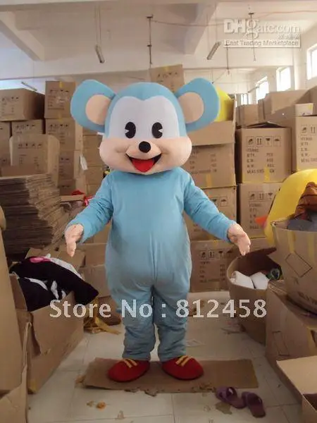 Nuovo adulto vendita calda schiuma carino blu grande orecchio Mouse cartone animato mascotte Costume peluche natale vestito operato Costume della mascotte di Halloween