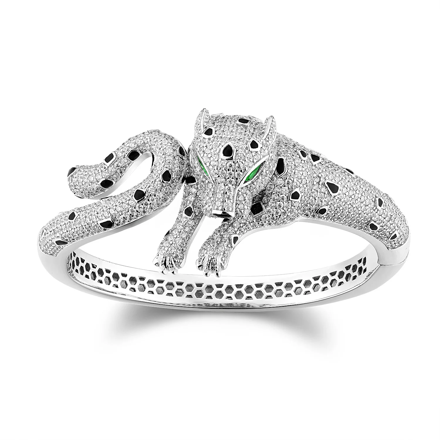 ZOCA 925 Sterling Silver Cuff Bangle High Carbon Black Enamel Panthere Animal Leopard Series Bangle For Women Party Jeweley