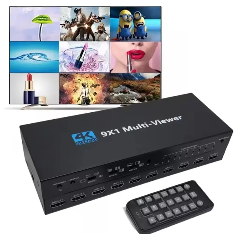 9x1 HDMI Multi-viewer Switcher Seamless 4K HDMI 9way 9 Screen Real Time Multi Viewer Screen Splitter 9 in 1 Out Switch Adapter