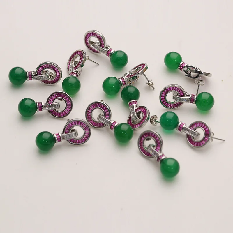 1pair green jade red zircon earrings  nature