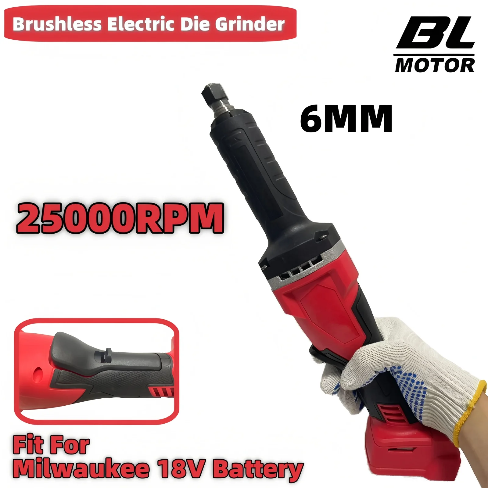 

For Milwaukee 18V Battery Brushless Electric Die Grinder 6mm Chuck Straight Grinders 25000RPM Metal Wood Grinding Engraving Tool