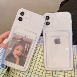 Transparent Silicone Card Pocket Wallet Case For iPhone 17 Air 16 15 14 13 12 mini 11 Pro X XS Max XR 8 Plus SE Soft Phone Cover