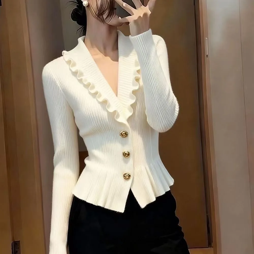 Slimming Long Sleeve Knitted Open Cardigan Women's Fashionable Trendy Sweater Polyester Fiber Autumn 2026 New Style Age Reduc...