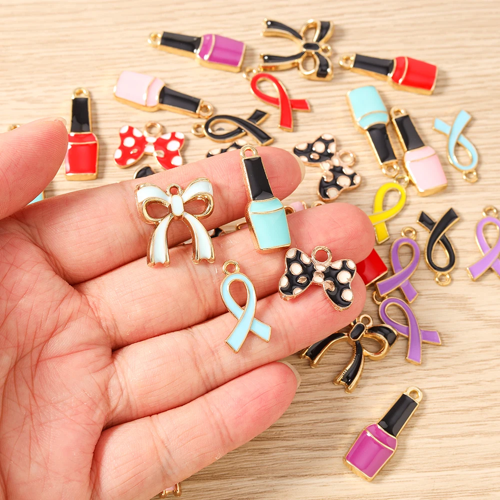 10 Stück Niedliche Gemischte Emaille-Schleifenanhänger für die Herstellung von Halsketten, Ohrringen, Armbändern, DIY-Bastelarbeiten und Schmuckzubehör – Detail 2