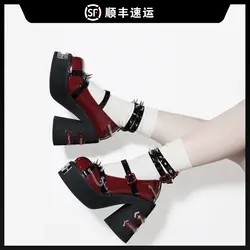 Thorn Evil Girl Shoes Little Bear Pandar Design Shoes T Buckle Shoe Sweet Girls Shoes Rivet Thick Heel High Heels Platform Shoes