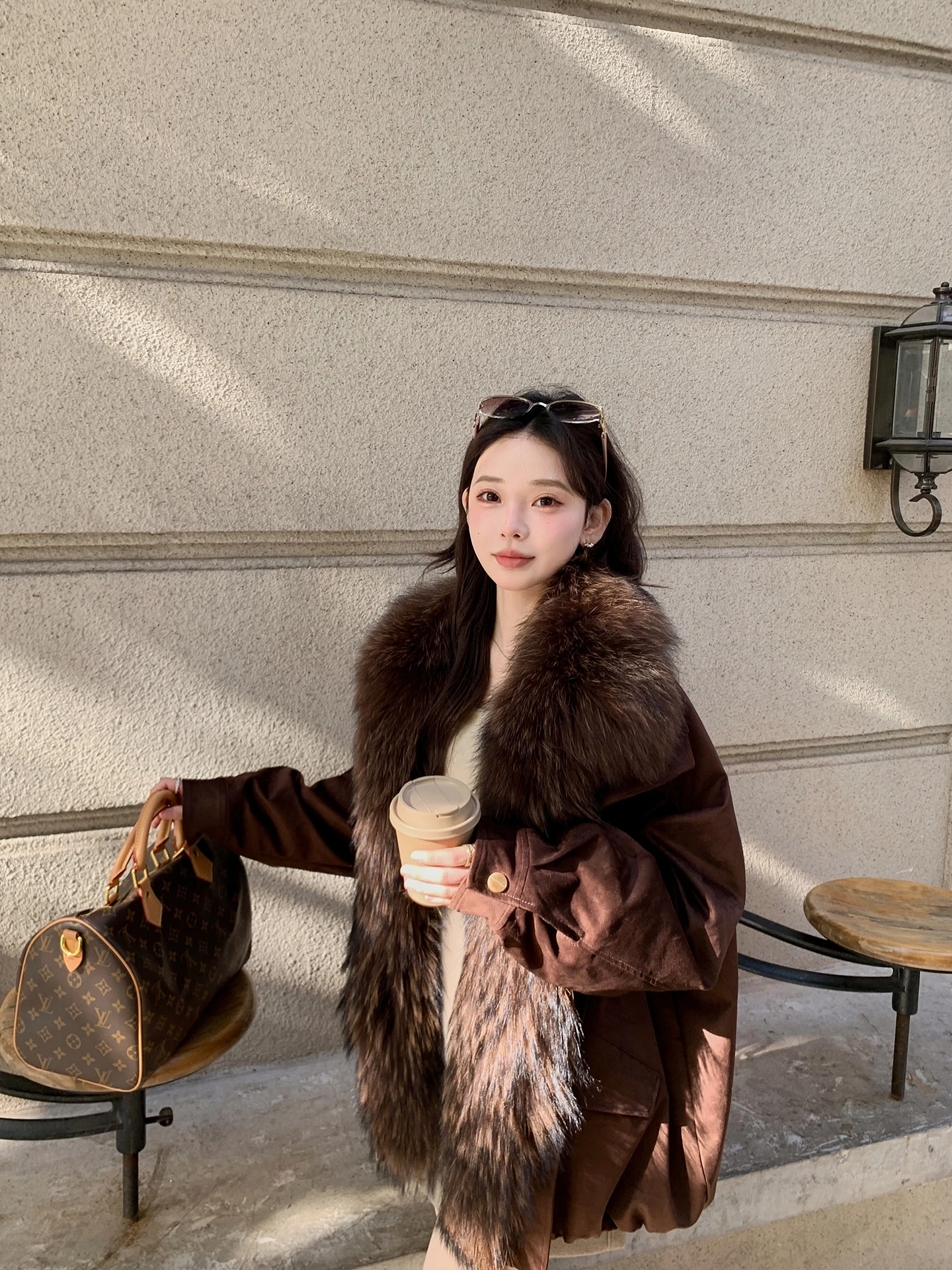 

Young Sle Women's Fur Collar down Jaet Super Large Raccoon Fur Inner Goose down Coat Collar Commuter Sle Korean Ve...